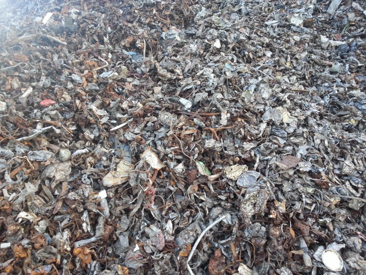 Shredded steel scrap from recycling of white goods.