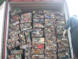 lms tin can bundles scrap loaded in container